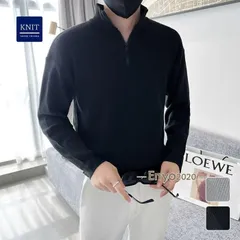 ニット セーター メンズ ハーフジップ ニットセーター ハイネック 立ち襟 無地 長袖 トップス 防寒 暖かい あったか 秋 秋冬