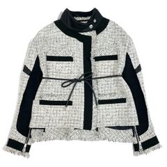 美品◎SACAI フリンジ ニットジャケット ニットブルゾン ツイード 関税・送料込】sacai 23AW フリンジ付ツイードジャケット (sacai