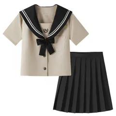 新品 [Formemory] セーラー服 本格制服 コスプレ JK 女子高生 コスプレ 制服 茶色 長袖と半袖の2種類 セーラー服 スカート 蝶結び 3点セット JKコスプレ スカート スクールスカート プリーツスカート JK ボウタイ コスチューム クラスの