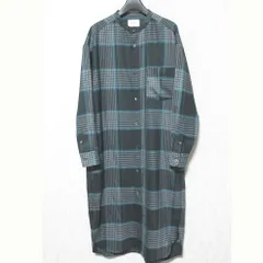 美品 le glazik ルグラジック チェックシャツワンピース KWM12-111-02 サイズ36 グリーン グレー レディース 古着 中古 USED