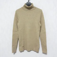 美品 Lauren Ralph Lauren ローレンラルフローレン 2021年製 タートルネック 長袖 ラメ リブニット カットソー セーター M ベージュ系 レディース 古着 中古 USED