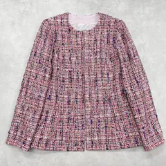 Leilian　レリアン　ツイードジャケット　ノーカラー　ミックス　コットン　ウール　ピンク　日本製　レディース　7号　a00779