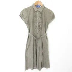 美品 BLUE LABEL CRESTBRIDGE ブルーレーベルクレストブリッジ マイクロチェック レーシーワンピース シャツドレス 38 カーキ レディース 古着 中古 USED