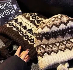 ノルディック柄 ニット帽 レディース メンズ 耳当て付き 防寒 帽子 冬 秋 冬用 あったか かわいい おしゃれ 韓国風 厚手 ニットキャップ 防風 防寒対策 アウトドア カジュアル ブラウン [12