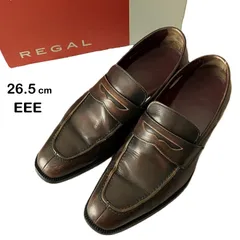 【REGAL/リーガル】26.5㎝ 3E 幅広 ローファー スリッポン ビジネスシューズ ビジカジ レザー 本革 ブラウン 茶（中古）