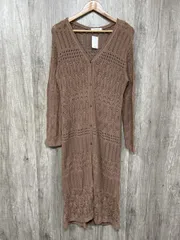 美品 AMERICAN HOLIC アメリカンホリック タグ付き 透かし編み ニット キャメル ロング カーディガン sizeF/茶 ◇■ レディース