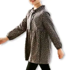 Lezalic キッズ 花柄 ワンピース フレア リボン 結婚式 発表会 卒園式 入学式 小花柄 長袖 女の子 (グレー,  120)