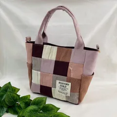 ハンドメイド デニムリメイク 小さめトートバッグ サイドポケット ピンクデニム パッチワーク マグネットボタン付き