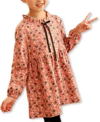 Lezalic キッズ 花柄 ワンピース フレア リボン 結婚式 発表会 卒園式 入学式 小花柄 長袖 女の子 (ピンク,  120)