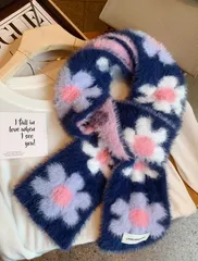 ウール 花柄マフラー 女性 冬 ふわふわ ニット マヘア