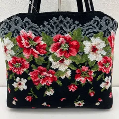 7662　FEILER　フェイラー　トートバッグ　 花柄　アリエッタ　ブラック系　黒　 シュニール織り　レディース