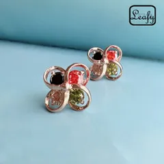 クローバーピアス 四つ葉 レディース 4色ジルコニア カラフル ピンクゴールド グリーン クリア レッド ブラック 縁起良い 幸せ HAPPY 8月誕生石 卒業式 入学式 謝恩会 二次会 春コーデ プレゼント ギフト ホワイトデー 母の日 即購入OK 送料無料