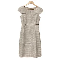 美品 TOCCA トッカ CORAL ドレス ショートスリーブ ひざ丈 ツイードワンピース サイズ2 ピンクベージュ レディース 古着 中古 USED