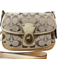 美品 COATH コーチ シグネチャー キャンバス ターンロック ショルダーバッグ F10566 ベージュ レディース 古着 中古 USED