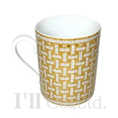 HERMES　エルメス　マグ　モザイク24　ゴールド　300 ml　P026031P　陶器　ゴールド　ホワイト　ブランド食器　テーブルウェア　西洋食器　マグカップ　珈琲カップ　コップ　幾何学模様【中古】【81625】
