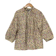 美品 25SS LAURA ASHLEY ローラアシュレイ アマイア ディッツィー柄 ブラウス 七分袖 シャツ N98-82330 サイズ40 イエロー レディース 古着 中古 USED
