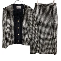 OG29 INGEBORG インゲボルグ　セットアップ　ジャケット　ロングスカート　ツィード　ブラックxホワイト　パールボタン　レディース　Mサイズ相当