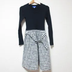 美品 BLUE LABEL CRESTBRIDGE ブルーレーベルクレストブリッジ ニット×ツイード ドッキング ベルテッド ミニワンピース 36 ネイビー系 レディース 古着 中古 USED