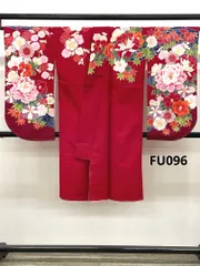 二尺袖 ポリエステル着物 金彩 牡丹 梅 紅葉 大輪 袴用 FU096