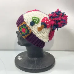 Cherichu チェリッチュ ニット帽 ボンボン付き マルチカラー パッチワーク 54?56cm　[管理No.：S11479_G1_60]