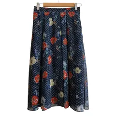 美品 ANAYI アナイ ドットフラワープリント ミモレ丈 ロング フレアスカート サイズ38 ネイビー レディース 古着 中古 USED