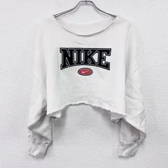 古着 used　NIKE　ナイキ　スウェット/トレーナー　切りっぱなしリメイク　デカロゴ　白　ホワイト　Lサイズ