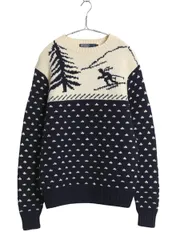 【お得なクーポン配布中!】 90s ★ ポロ ラルフローレン スーサイドスキー ニット セーター メンズ L 古着 オールド ノルディック 総柄 絵柄 バーズアイ ハンドメイド