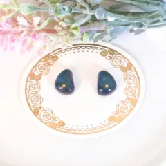no.321　レジン　小石型　ゴールド 青色系　マグネットジェル　ぷっくり　ピアス　イヤリング　ハンドメイド