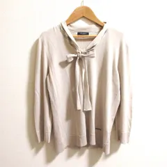 良品 BURBERRY LONDON バーバリーロンドン リボン ボウタイ ニットカットソー サイズ2 ベージュ レディース 古着 中古 USED