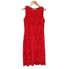 美品 RALPH LAUREN ローレンラルフローレン ノースリーブ エンブロイダリーレース ドレス ひざ丈 ワンピース サイズ0 ピンク レディース 古着 中古 USED