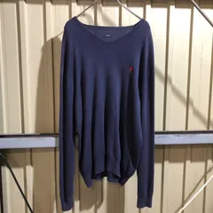 1192 POLO RALPH LAUREN セーター ネイビー L〜XL 相当 ポロラルフローレン ニット コットン ワンポイント 刺繍ロゴ ポロポニー 古着卸 アメリカ仕入