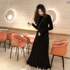 ニットワンピース リブ ロング プリーツ 長袖 ゆったり 可愛い おしゃれ 体型カバー レディース 春 秋 冬