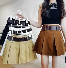 (海外配送)ベルト プリーツ ミニスカート (黒/白/ベージュ/ブラウン)