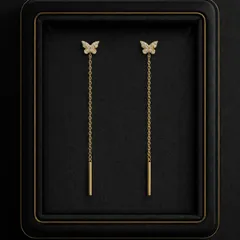 【静かに舞う】二色展開 バタフライ ロングチェーンピアス S925 K18ゴールド／プラチナコーティング ゴールド シルバー アメリカンピアス 人気