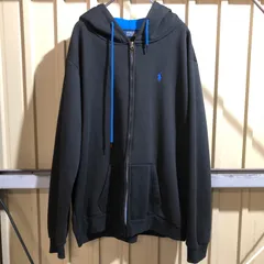 1193 POLO RALPH LAUREN ジップアップパーカー ブラック L〜XL 相当 ポロラルフローレン フルジップ ワンポイント 刺繍ロゴ ポロポニー 裏起毛 古着卸 アメリカ仕入