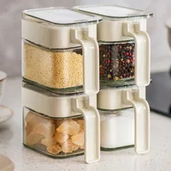 調味料入れ ガラス製 保存容器 防塵 湿気防止 スプーンが埋もれない ワンタッチ フタ付き 使いやすい 砂糖 塩入れ