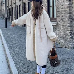 ボアコート レディース フード付き ミドル丈 厚手 ゆったり 防寒 冬 もこもこ アウター M251217-10