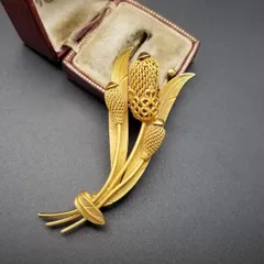 小麦 植物 モチーフ 立体 ヴィンテージ フラワー ブローチ マットゴールドトーン 花束 上品 エレガント 自然派 Y17-V