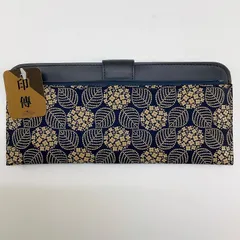 新品未使用品 甲州印伝 札入れ【紫陽花柄 紺色×白漆】長財布 印傳屋 薄い 母の日プレゼント 還暦祝い 海外土産 日本皮工芸品 日本製