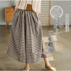 パンツ レディース きれいめ ワイド 夏 チェック 涼しい ウエスト ゴム 綿100％ ガウチョパンツ チェック柄 ボトムス ゆったり 体型カバー 