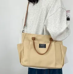 新品！ショルダーバッグ 帆布 ファスナー付き 大きめ a4収納 斜めがけ レディース 軽い トートバッグ 2WAY 韓国風 大容量 通勤 通学 アウトドア336699
