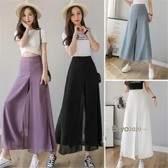 夏新作 ガウチョパンツ ワイドパンツ レディース シフォンガウチョパンツ 九分丈 ボトムス ヨガ 社交ダンスウェア 体型カバー 落ち感