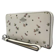 【新品】コーチ 財布 長財布 COACH LONG ZIP AROUND レザー スタープリント メタルロゴ ラウンドジップ ウォレット ストラップ付き CCL38 SVCAH (チョーク) アウトレット レディース 送料無料