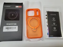 ★CASEKOO iPhone 17 Pro 用 ケース MagSafe対応 米軍MIL規格 360°全方向耐衝撃 【横縦両立・角度自由調整】最大25W急速充電対応 指紋防止/マット仕上げ/黄変防止/半透明 「MagicStand Pro」(オレンジ)