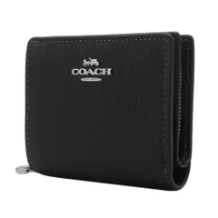 【新品】コーチ 財布 二つ折り財布 (小銭入れ有り) COACH SNAP WALLET レザー メタルロゴ Cチャーム スモールウォレット IDパスケース付き CBO77 SV/BK (ブラック) アウトレット レディース 送料無料