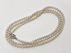 M48 【テリ強＆美品】　あこや真珠　パールネックレス 三連　ロング 6.5-7.0ｍｍ SV刻印　＃鑑別書付き＃大珠