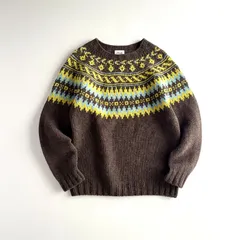 美品 / MORRIS&SONS モリスアンドサンズ / ウール100% 求心編み ノルディック セーター ニット / ユニセックス 2 メンズ / オリーブグリーン / 英国製 イギリス製 / 求心柄 トップス