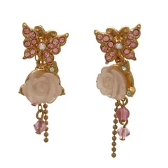 ANNA SUI(アナスイ) ピアス美品  - ピンクゴールド×ライトピンク×クリア バタフライ(蝶)/フラワー(花)/チェーン