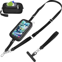 COCASES スマホストラップ ウォレット付き 極薄0.2mmストラップホルダー 携帯ストラップ 長さ調節可能 119～160cm 首掛け/斜め掛け スマホショルダー 出かけ用小物収納 落下防止 (ブラック,  通用)