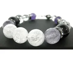 ★クラック水晶＆ラベンダーアメジストブレスレット１２個セット【クラック水晶１２ｍｍ珠、ラベンダーアメジスト１２ｍｍ、オニキス１２ｍｍ珠、アメジスト１０ｍｍ珠】※ニューホックタイプ 腕周り内径：約１６ｃｍ ※巾着袋付 パワーストーンブレスレット